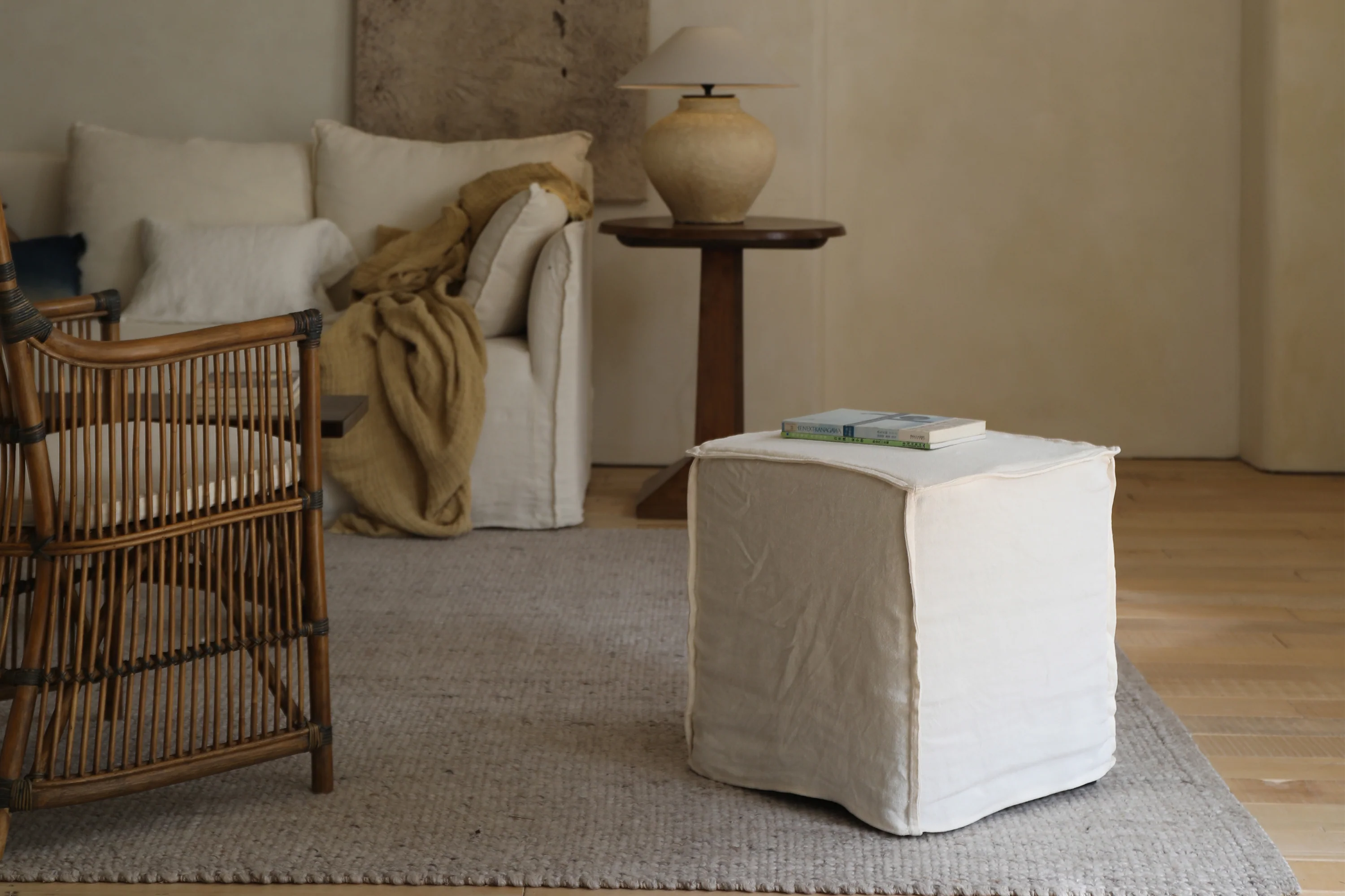 Cube Linen Ottoman - Image 4