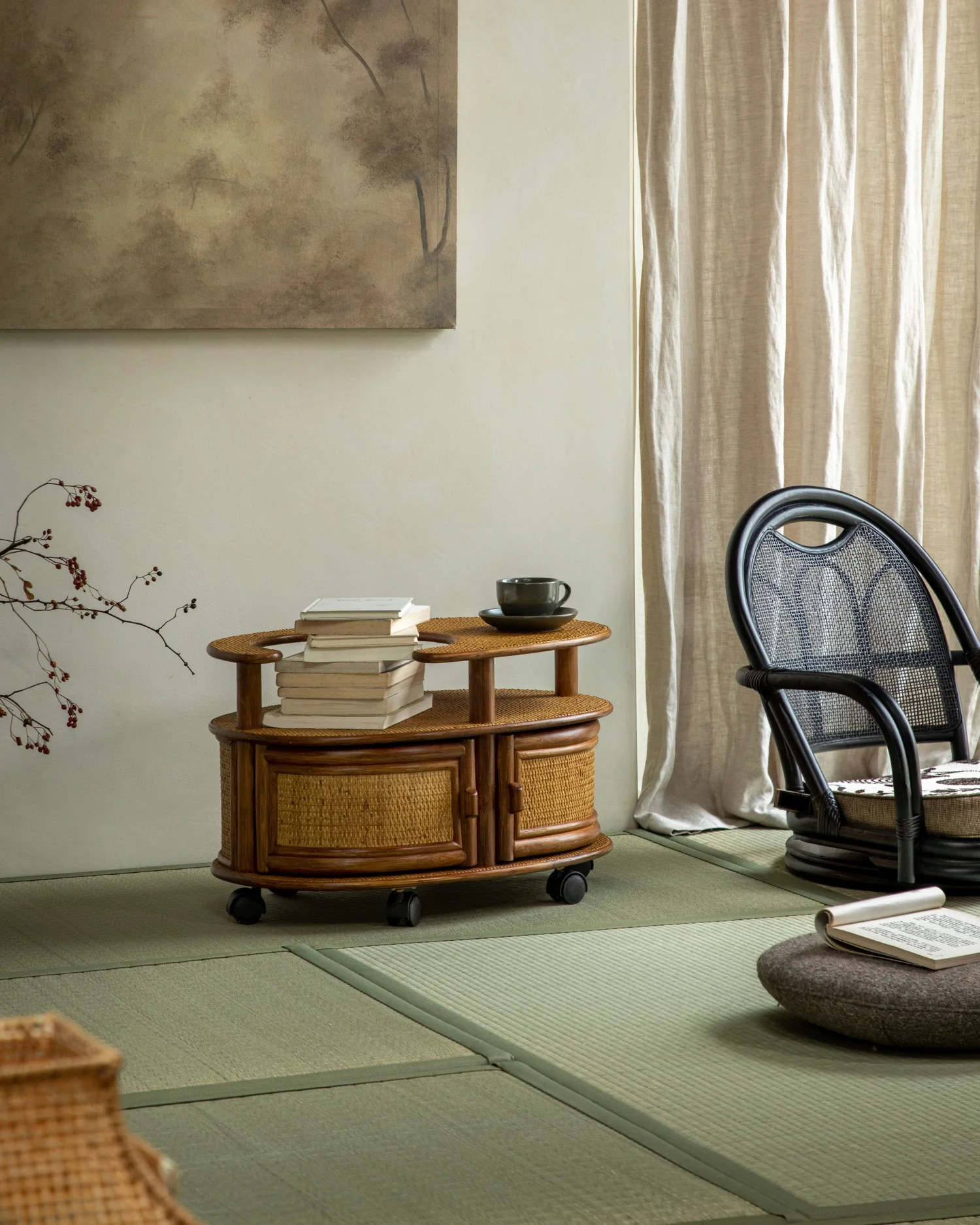 Noa Rattan Wheeled Table - Image 3