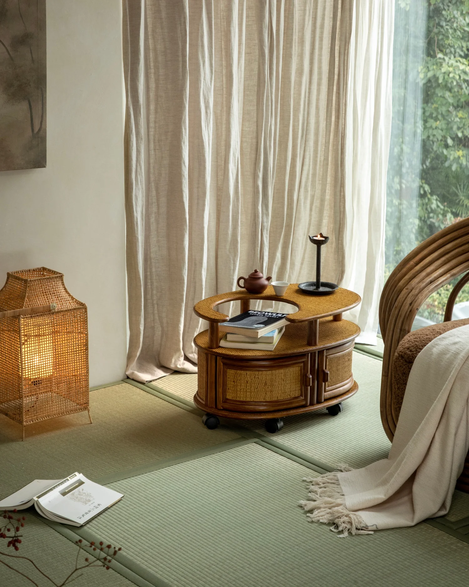 Noa Rattan Wheeled Table - Image 4