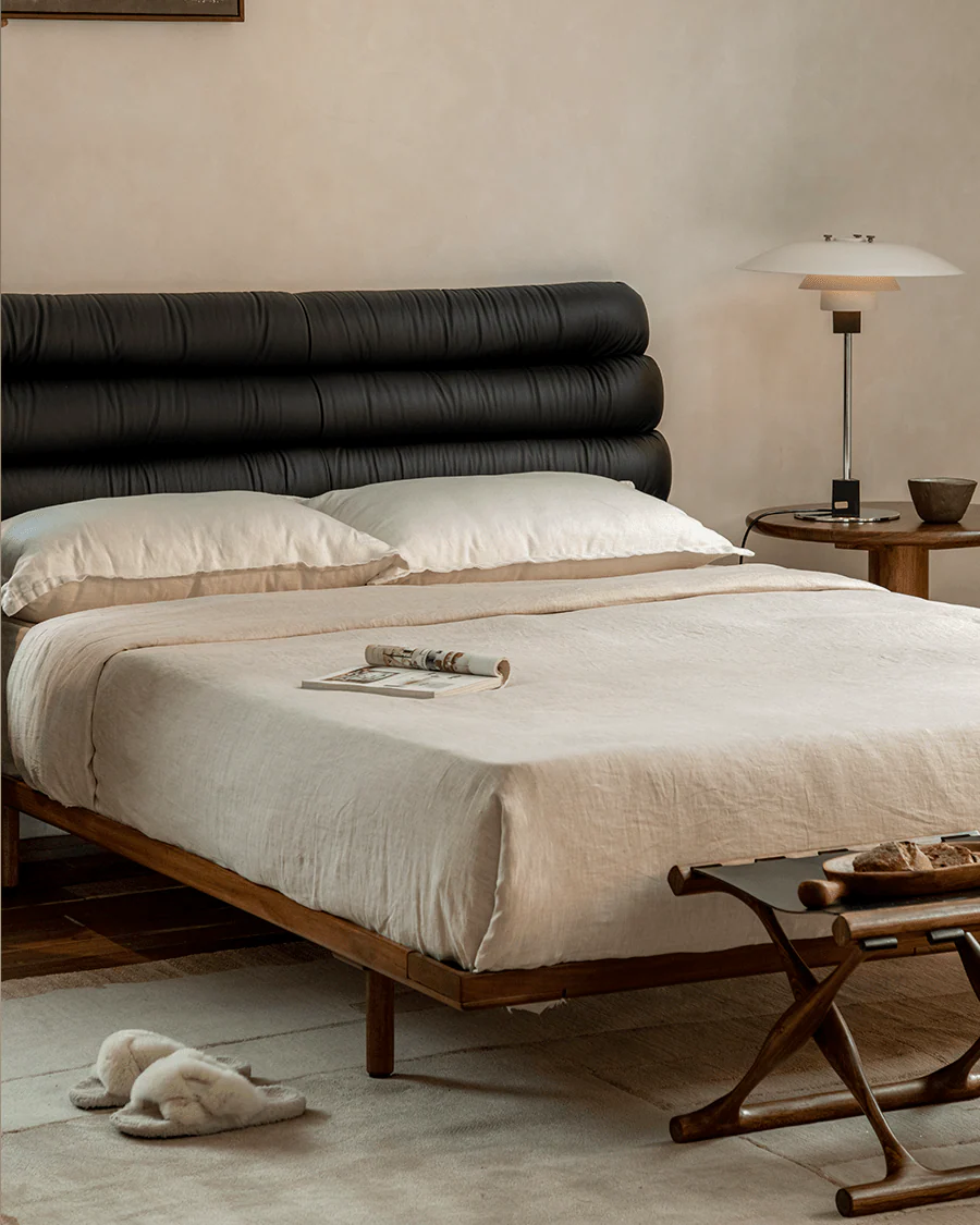 Seren Teak Leather Bed - Image 3