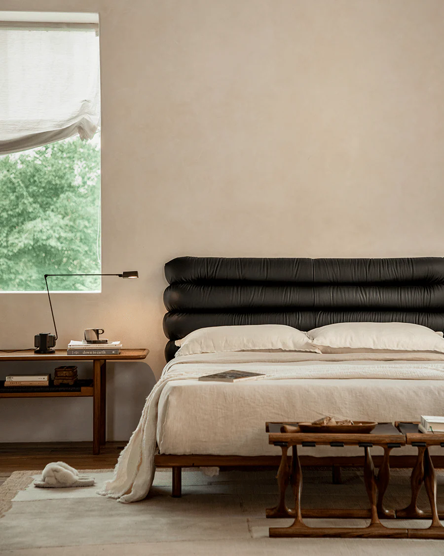 Seren Teak Leather Bed - Image 4