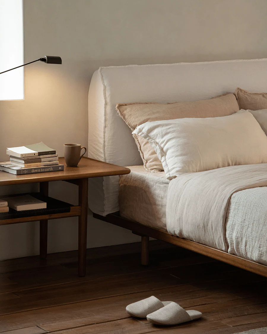 Seren Teak Linen Bed - Image 10