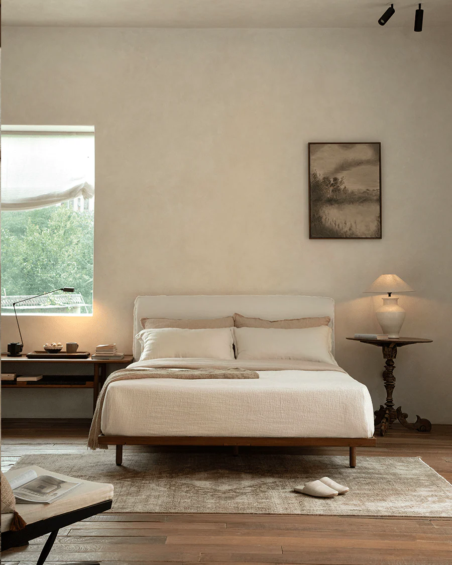 Seren Teak Linen Bed - Image 14