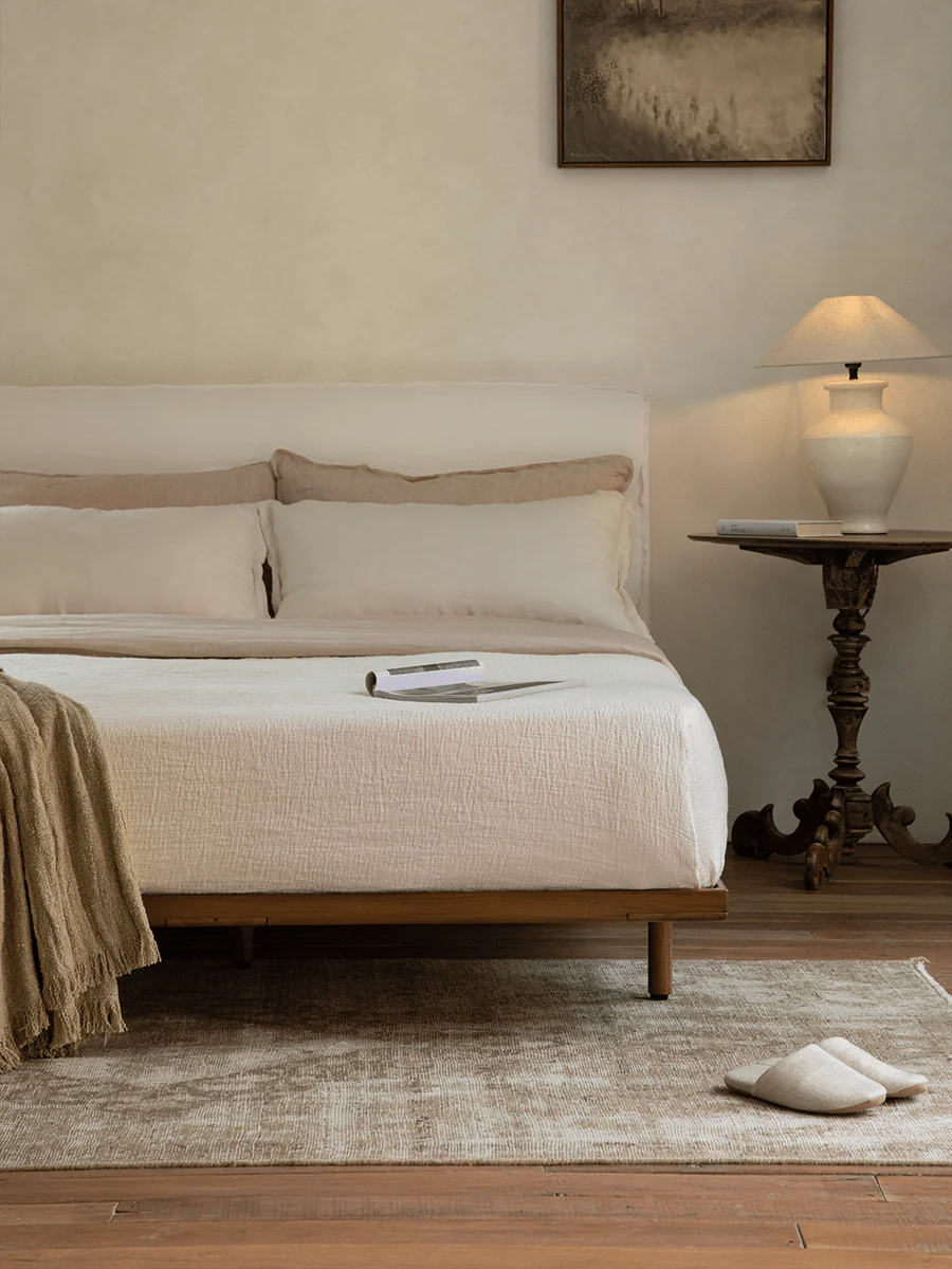 Seren Teak Linen Bed - Image 15