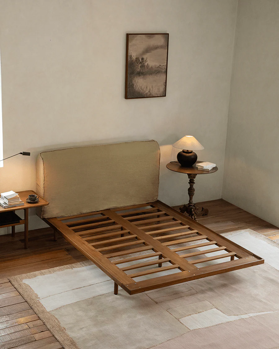 Seren Teak Linen Bed - Image 4